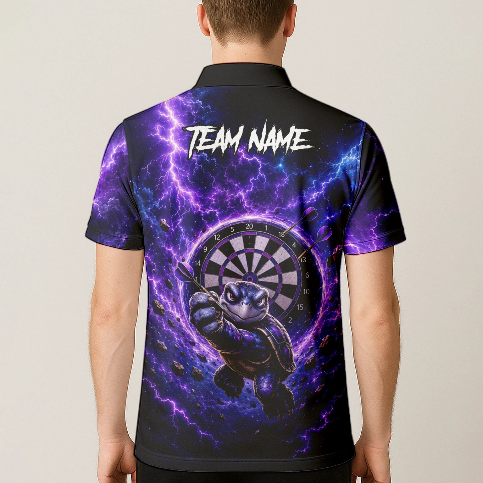Personalisiertes Lila-schwarzes Schildkröten-Dartshirt für Herren F796