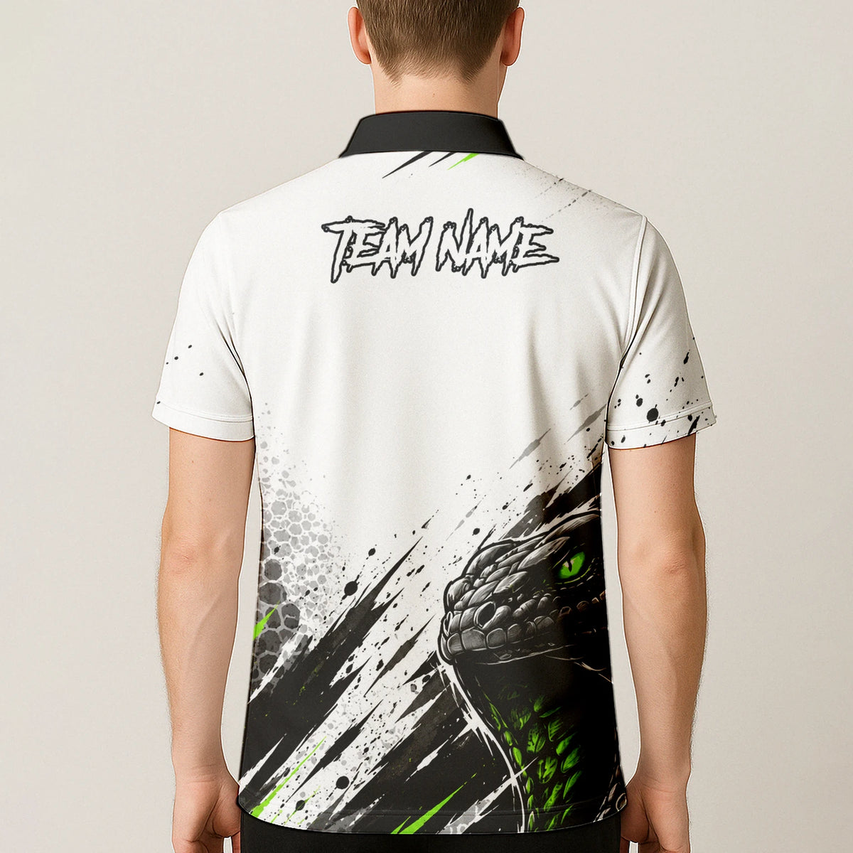 Personalisiertes Dartshirt mit weiß-schwarz-grüner Kobra für Herren Y070