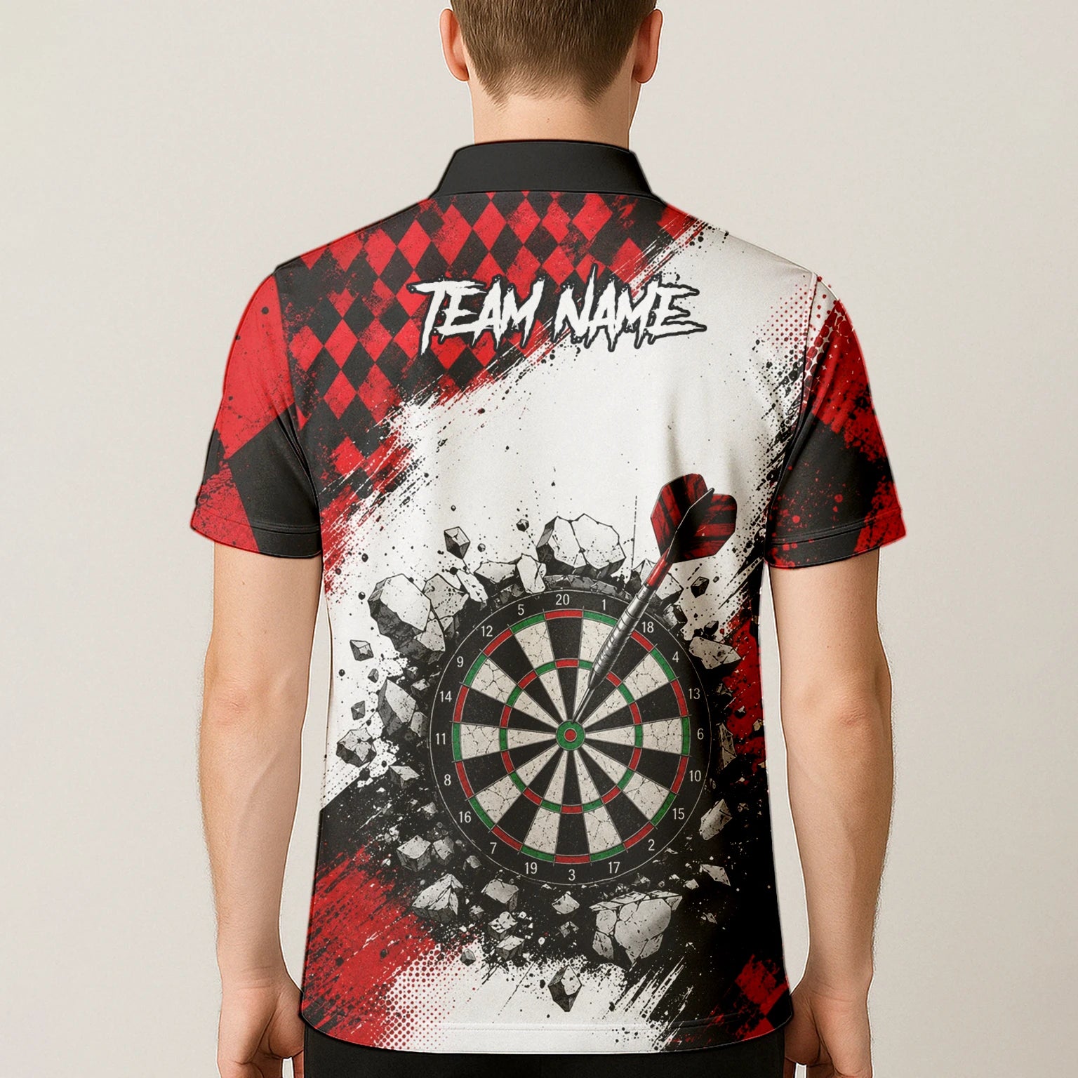 Personalisiertes Rot-schwarzes Gothic-Harlekin Dart Poloshirt für Herren K572