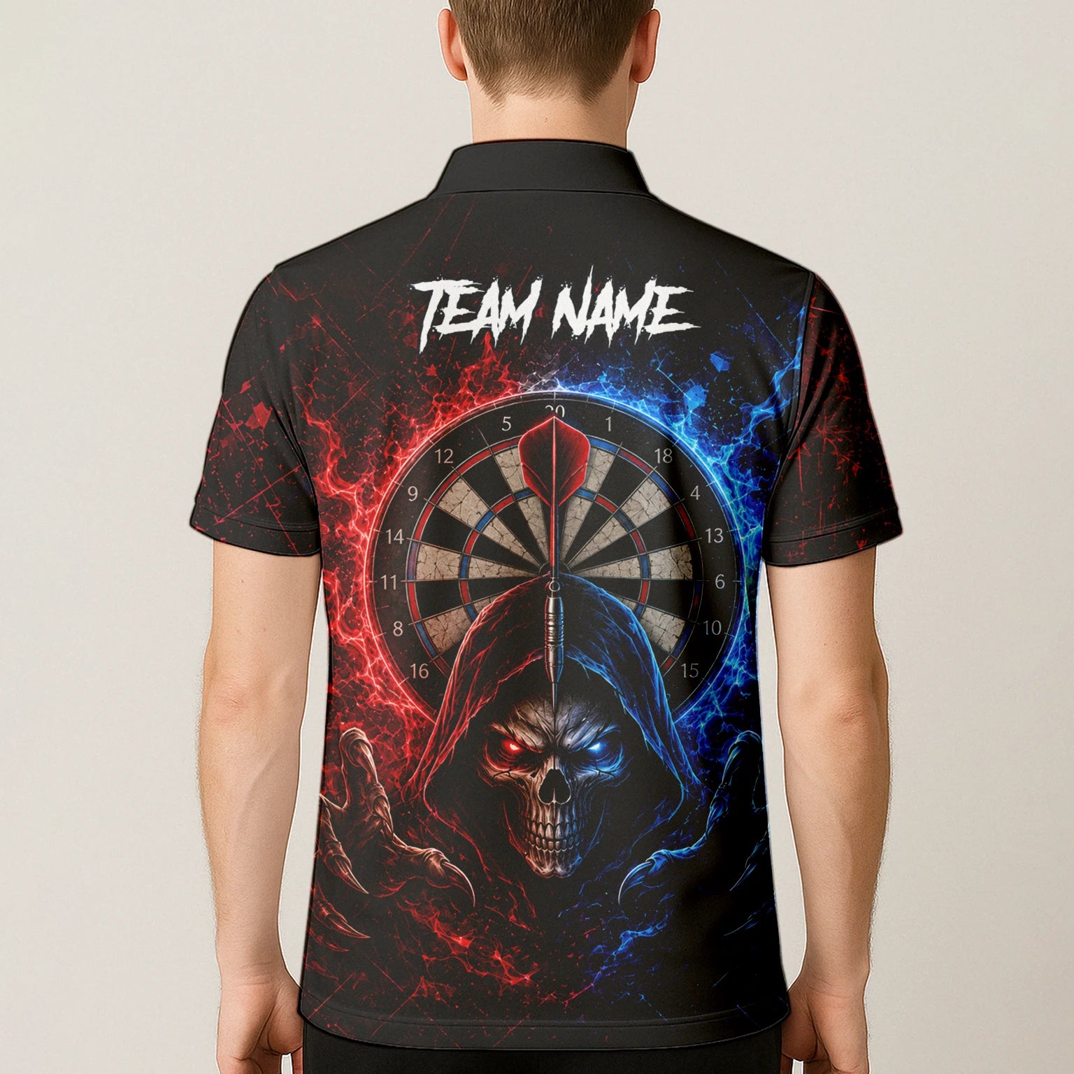 Personalisiertes Rot-blaues Totenkopf Dart Poloshirt für Herren L857