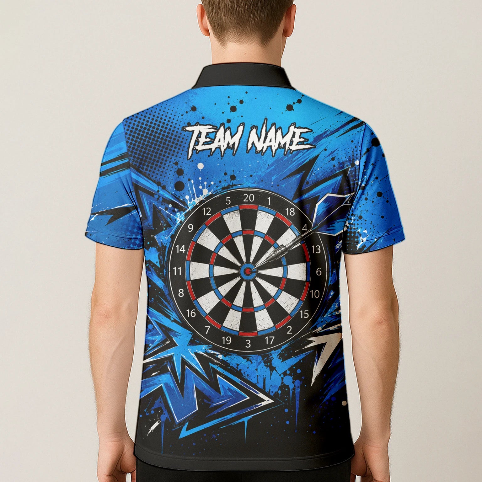 Personalisiertes Blau-schwarzes Bulldoggen-Dartshirt für Herren D529