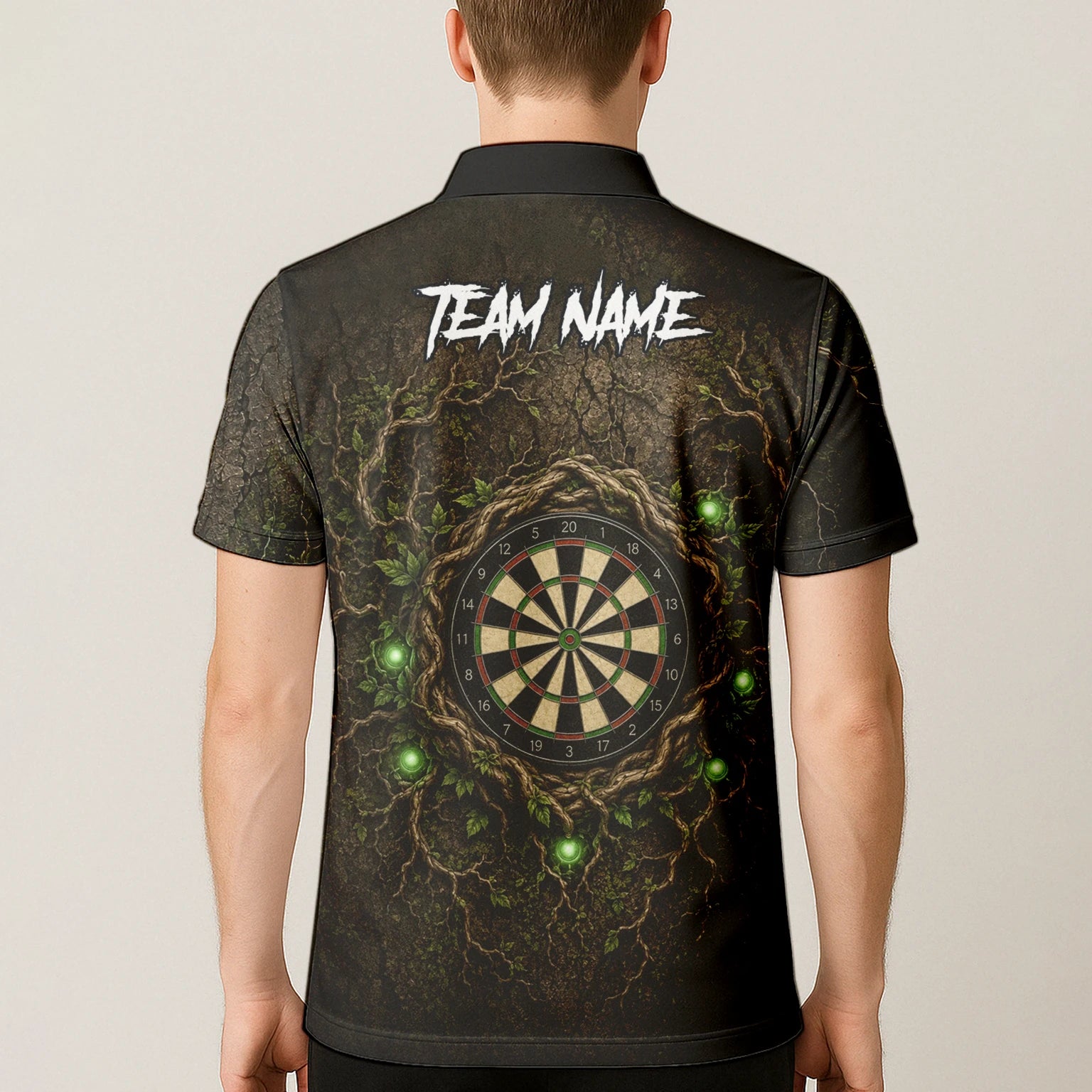 Personalisiertes Dunkelgrünes Baumwesen-Dartboard Dartshirt für Herren C913