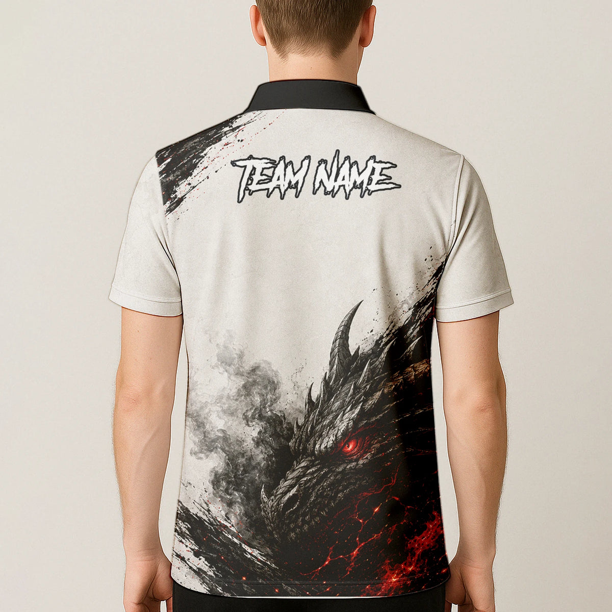 Personalisiertes Dartshirt mit weiß-schwarz-rotem Drachen für Herren Z061
