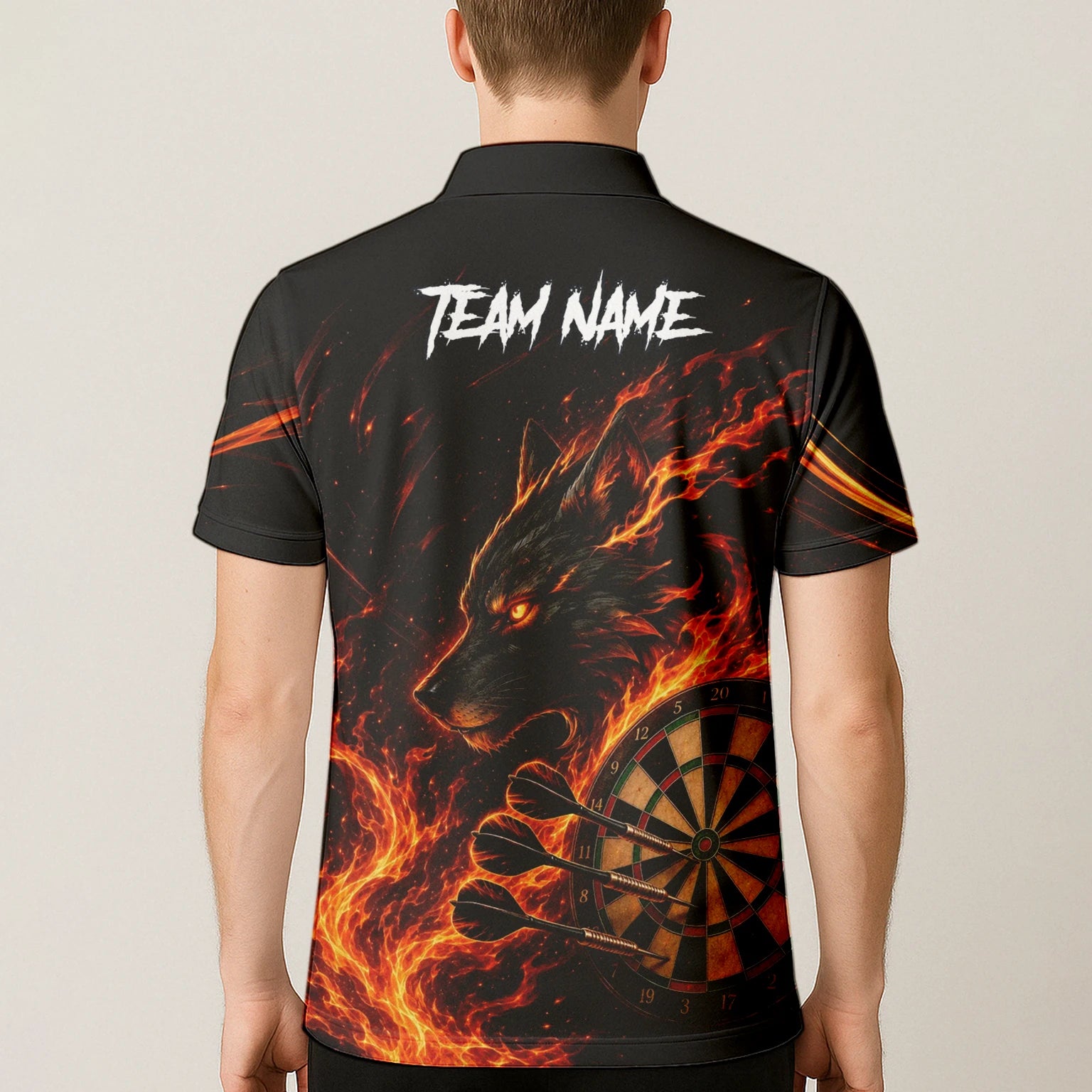 Personalisiertes Flammenwolf Dart Poloshirt für Herren W521