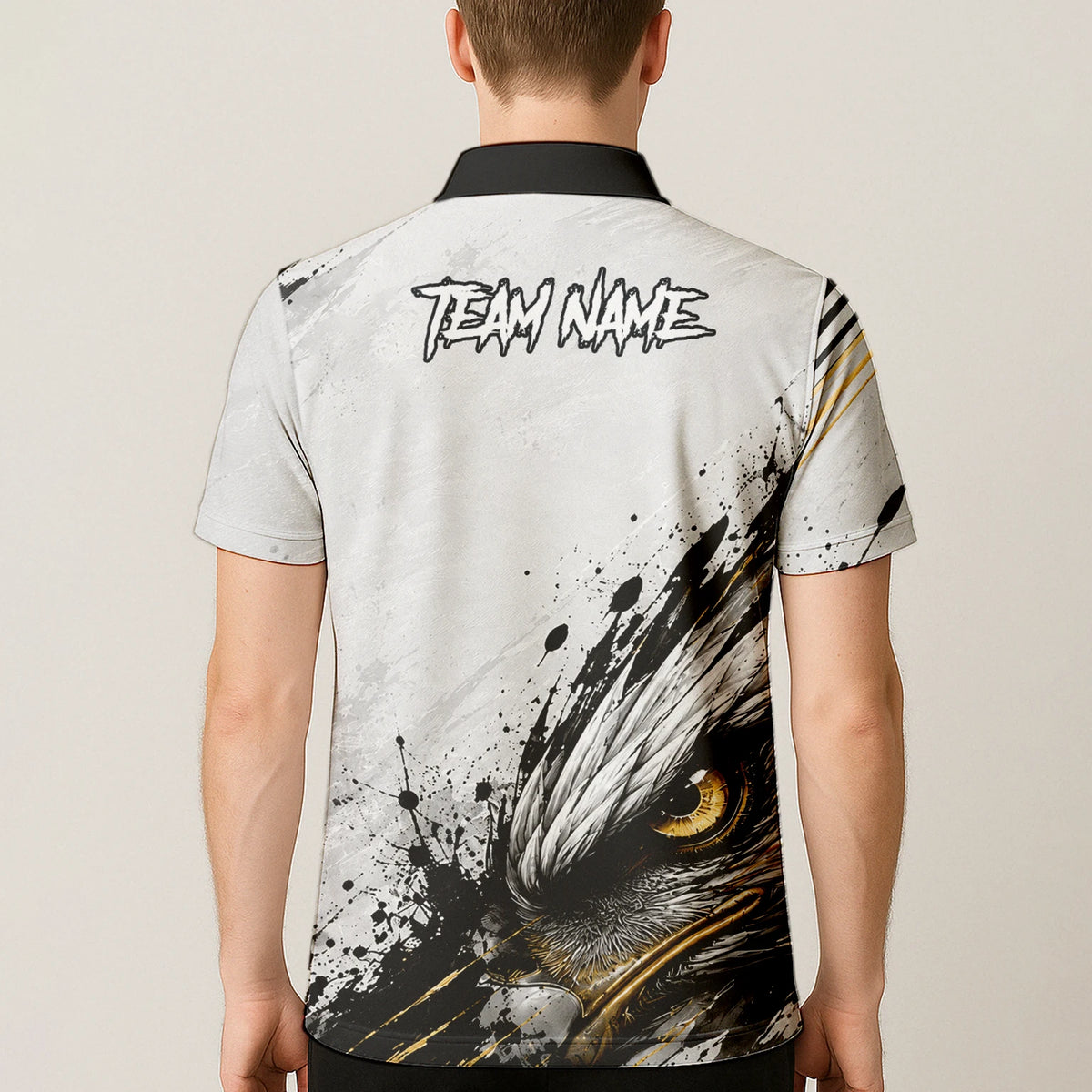 Personalisiertes Dartshirt mit weiß-schwarz-goldenem Weißkopfseeadler für Herren S805