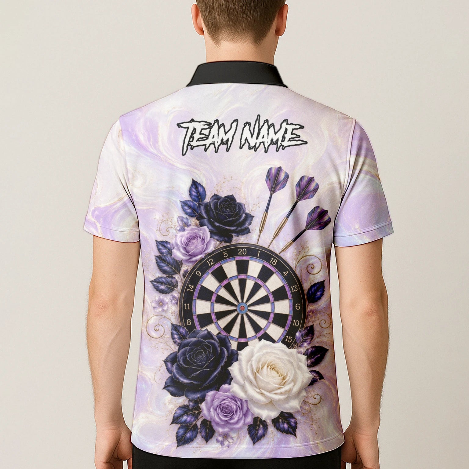 Personalisiertes Lila Marmor-Rosen Dart Poloshirt für Herren S206