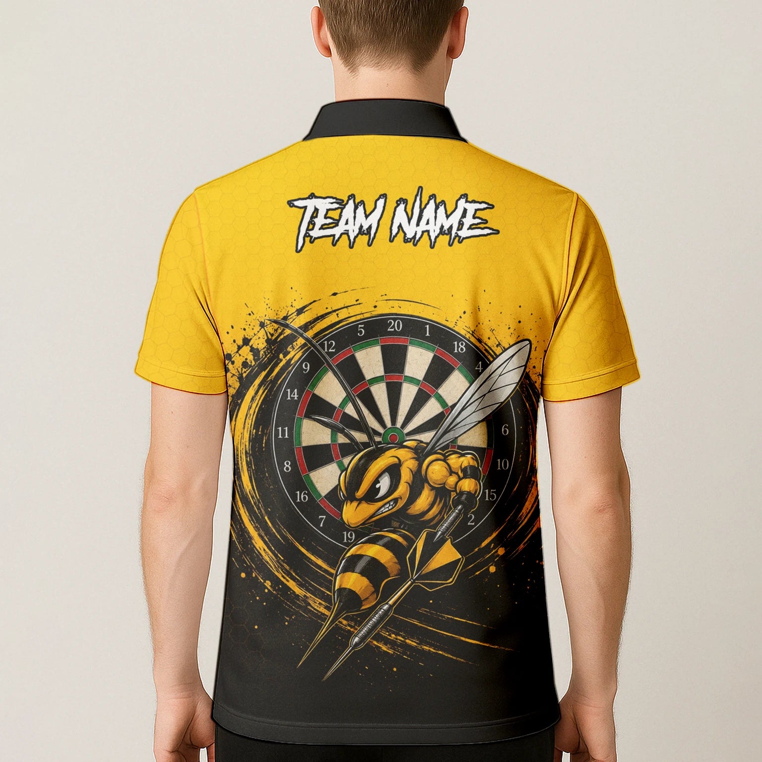 Personalisiertes Gelb-schwarzes Wespen-Dartshirt für Herren F032