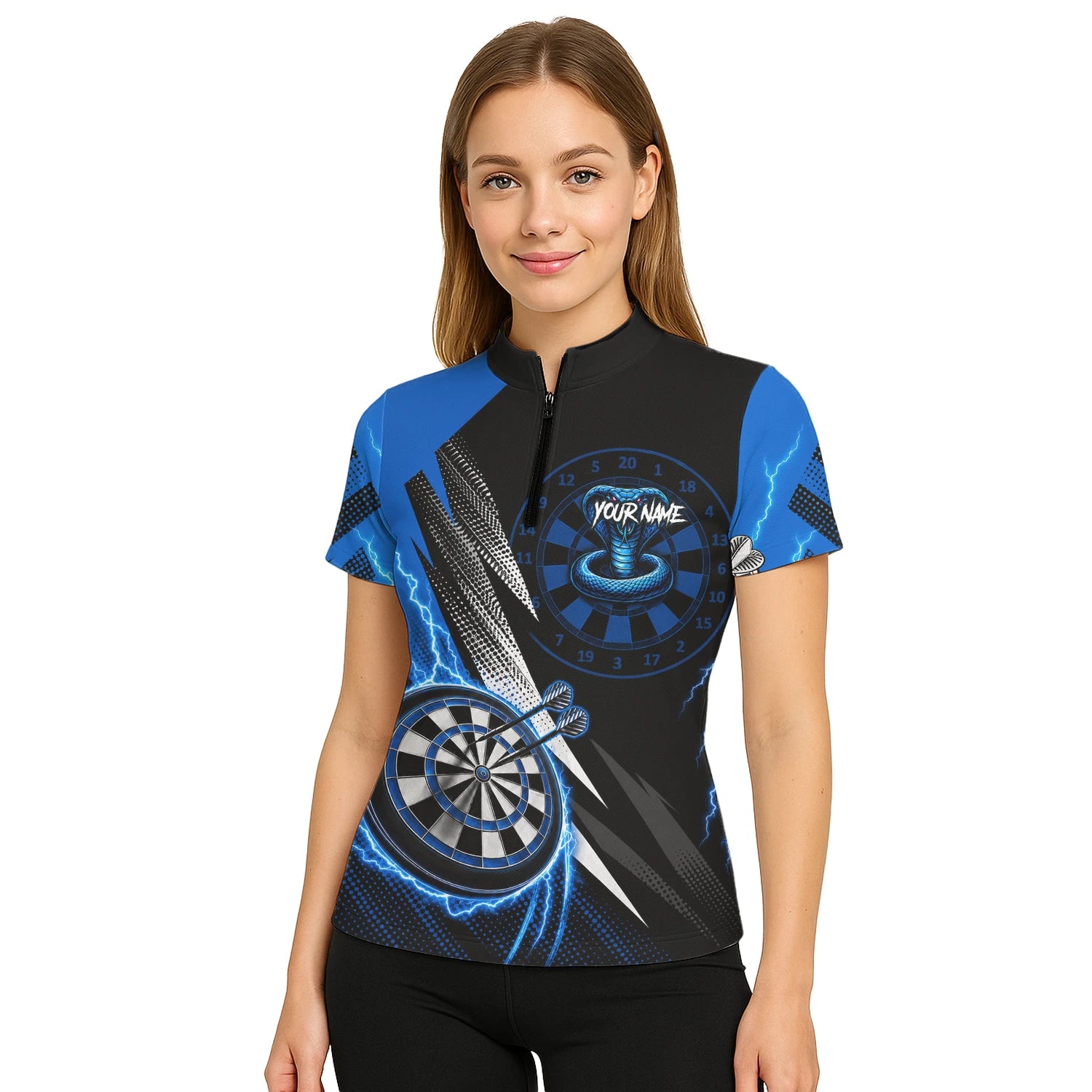 Personalisiertes Blaues Kobra-Blitz Dart Poloshirt für Damen S015