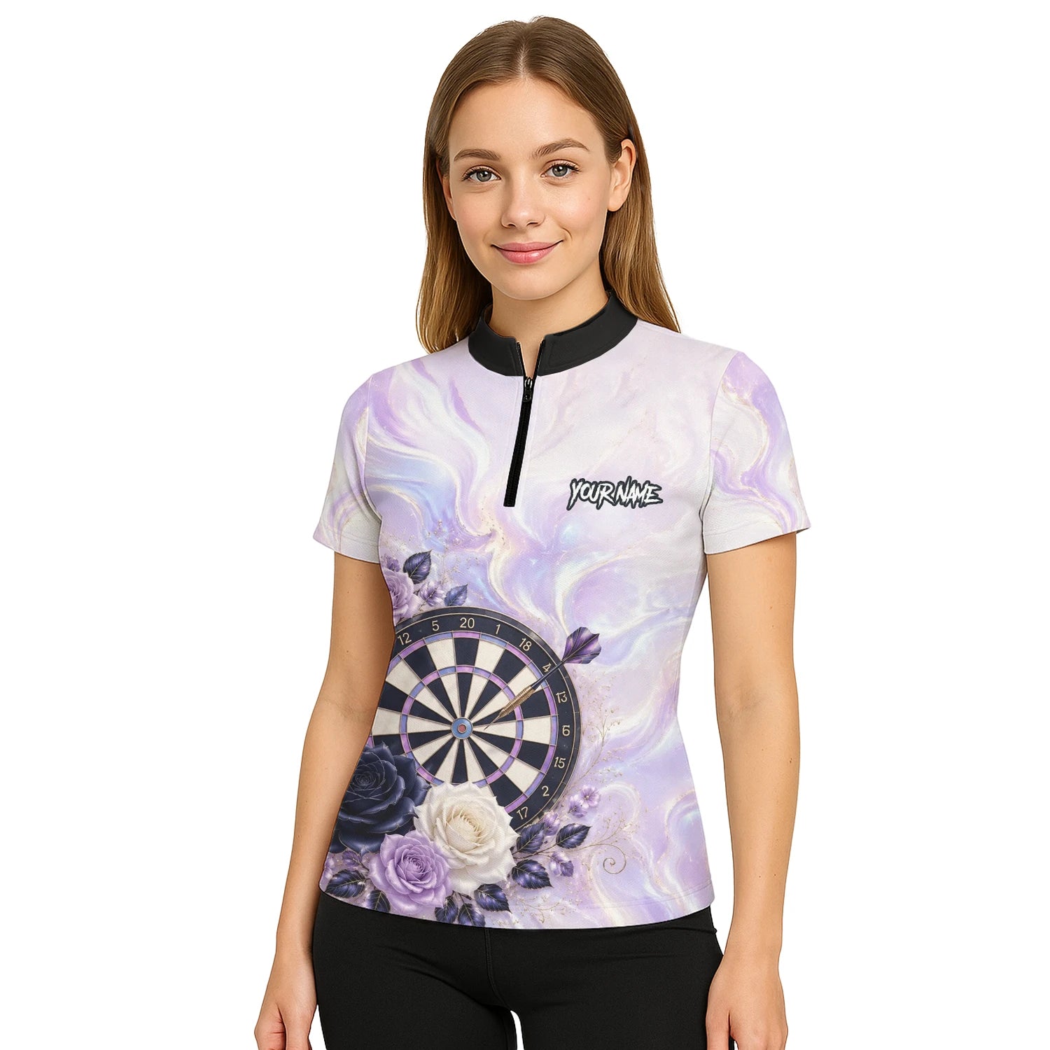 Personalisiertes Lila Marmor-Rosen Dart Poloshirt für Damen S206