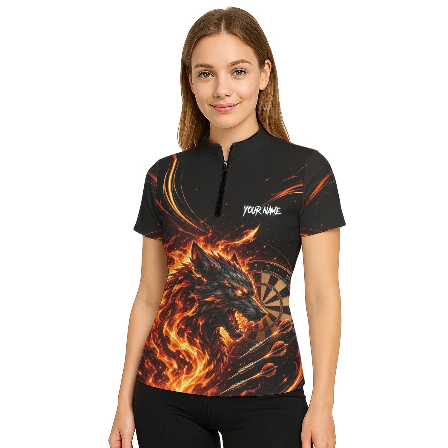 Personalisiertes Flammenwolf Dart Poloshirt für Damen W521