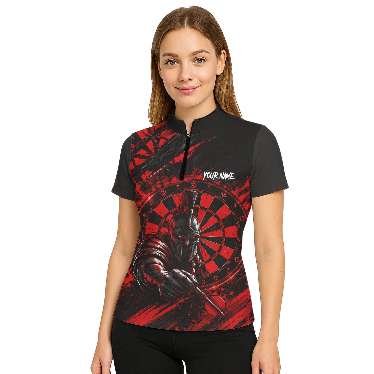 Personalisiertes Rot-schwarzes Spartaner Dart Poloshirt für Damen W276
