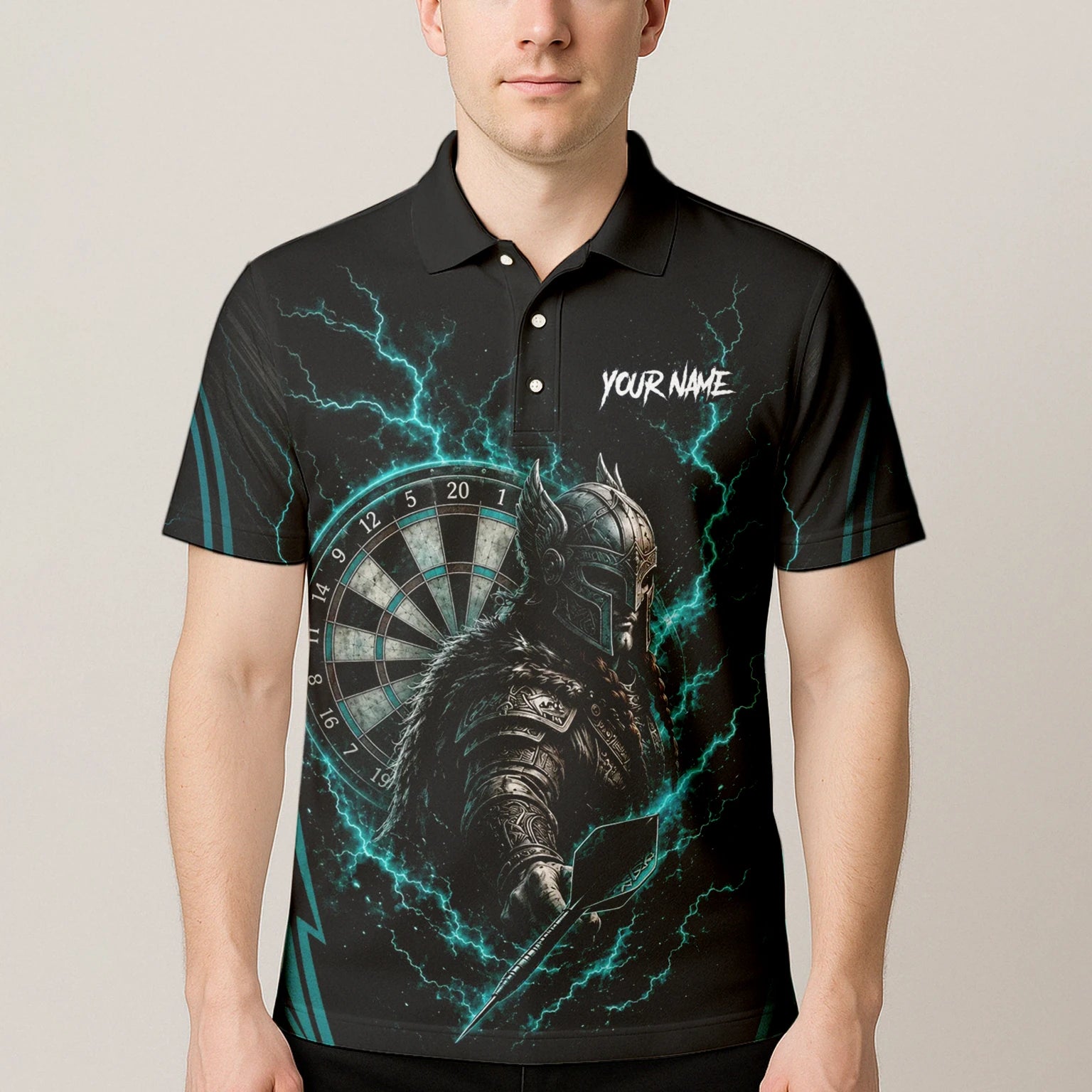 Personalisiertes Türkises Wikinger-Blitz Dart Poloshirt für Herren O328