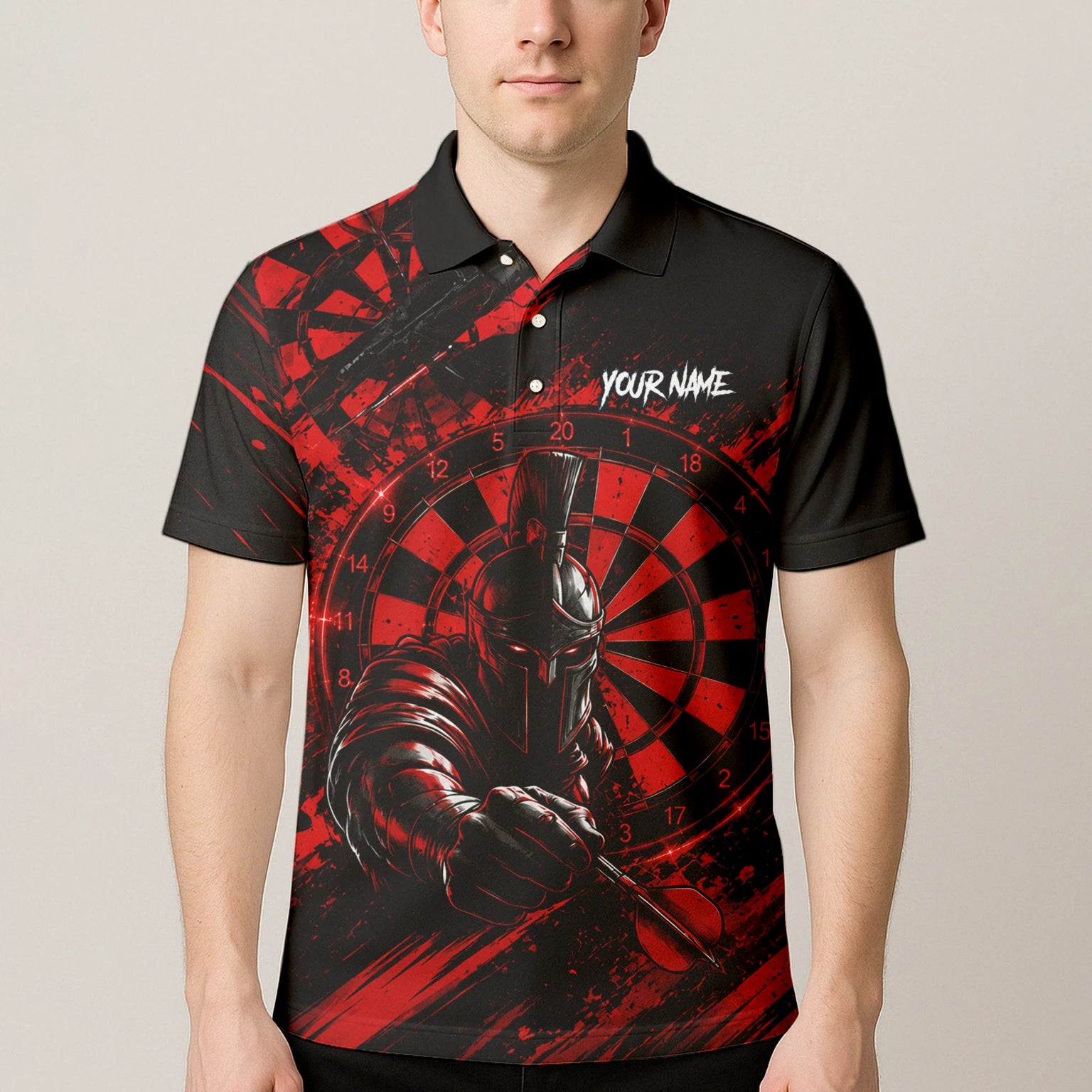 Personalisiertes Rot-schwarzes Spartaner Dart Poloshirt für Herren W276