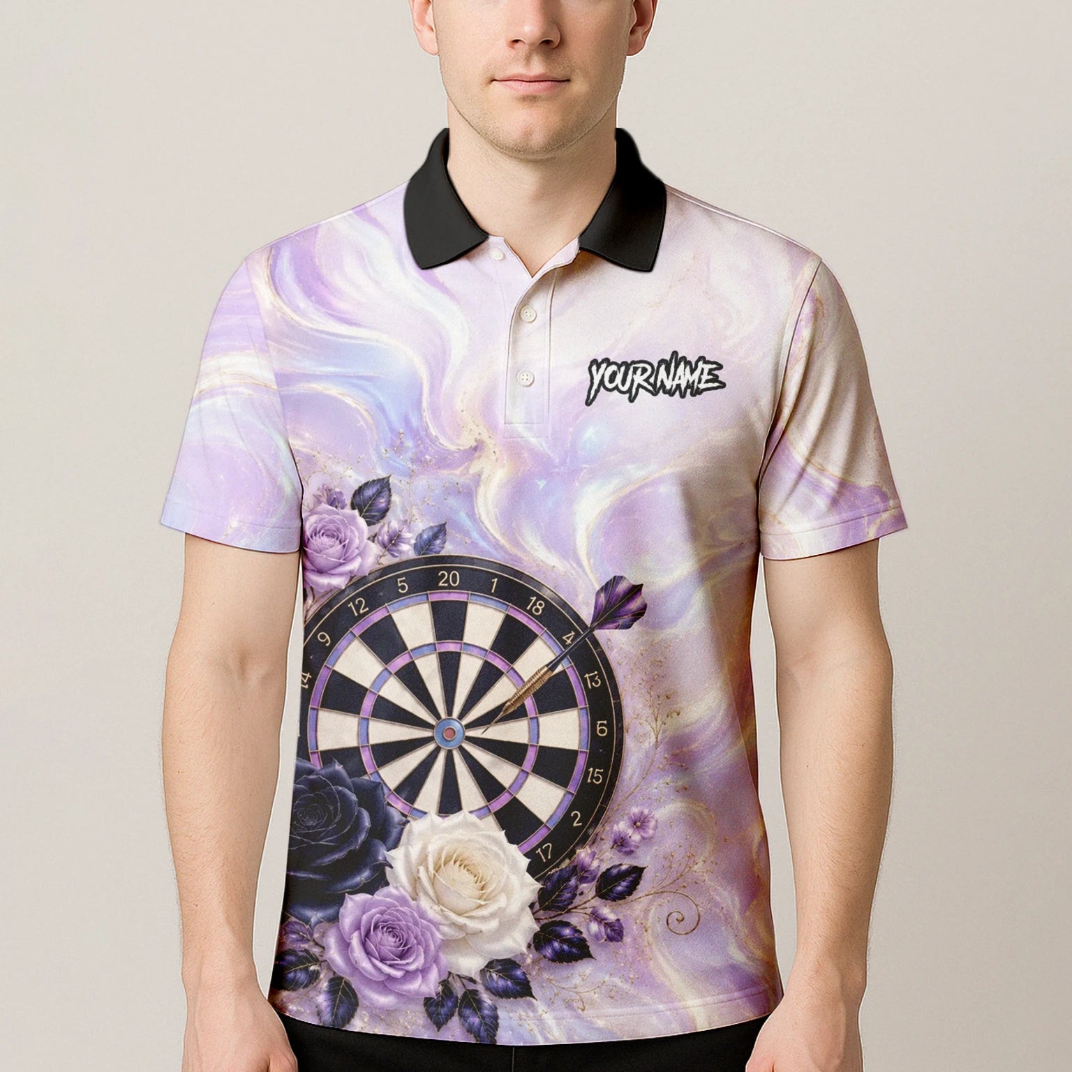 Personalisiertes Lila Marmor-Rosen Dart Poloshirt für Herren S206
