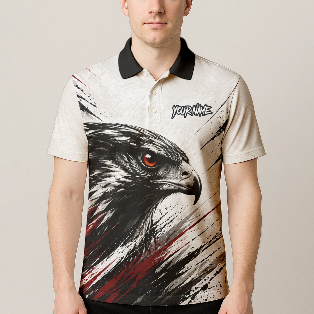 Personalisiertes Dartshirt mit weiß-schwarz-rotem Adler für Herren Z577