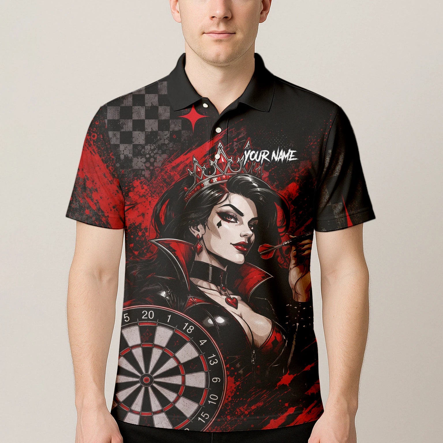 Personalisiertes Schwarz-rotes Herz-Dame-Dartshirt für Herren R803