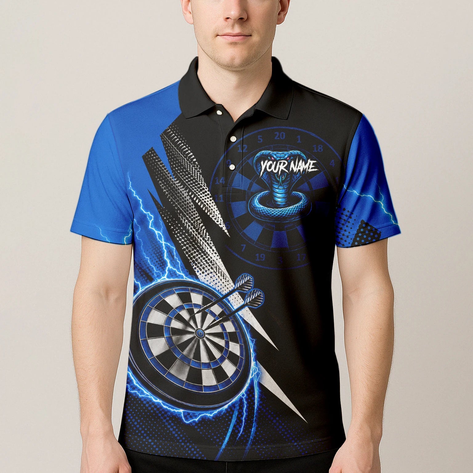 Personalisiertes Blaues Kobra-Blitz Dart Poloshirt für Herren S015