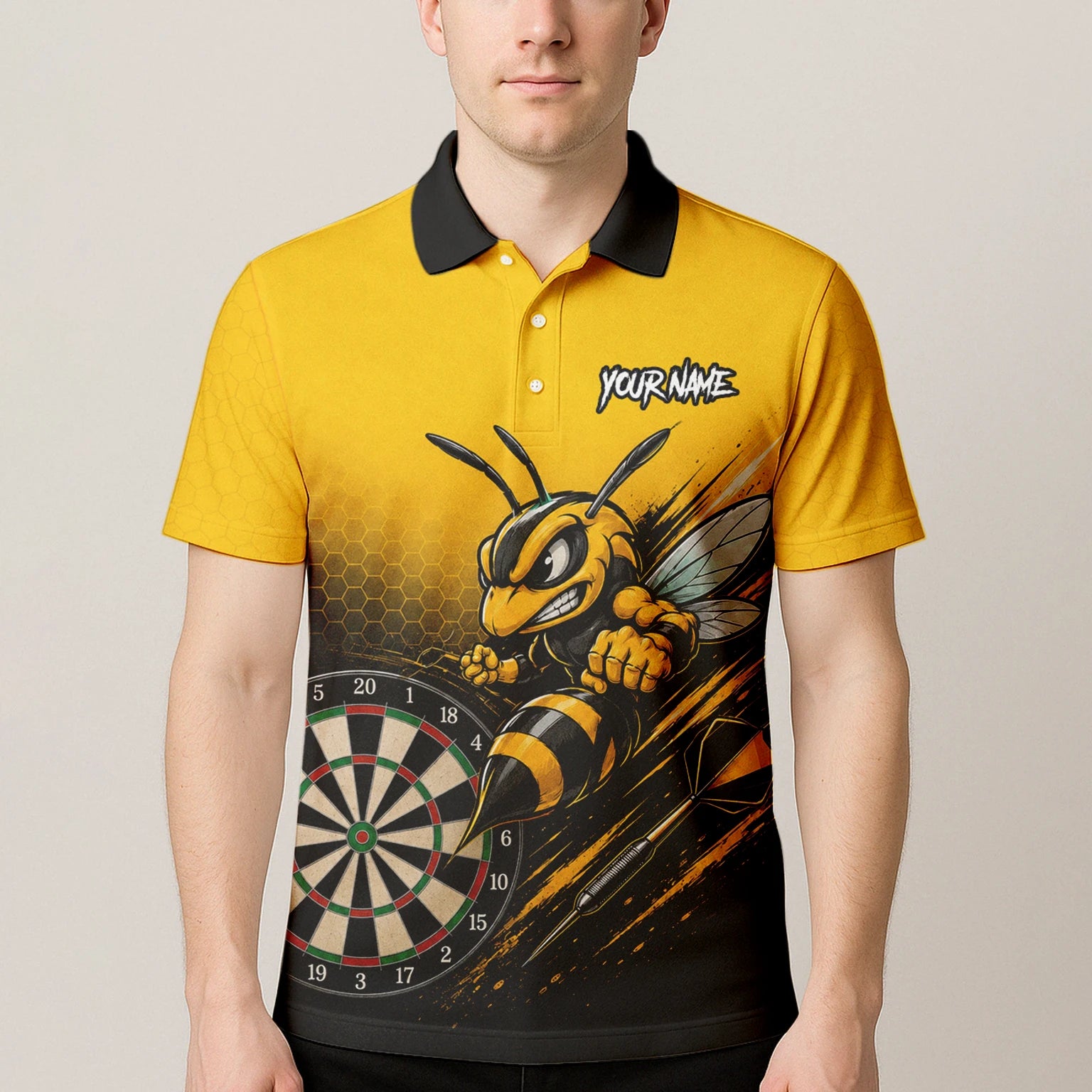 Personalisiertes Gelb-schwarzes Wespen-Dartshirt für Herren F032