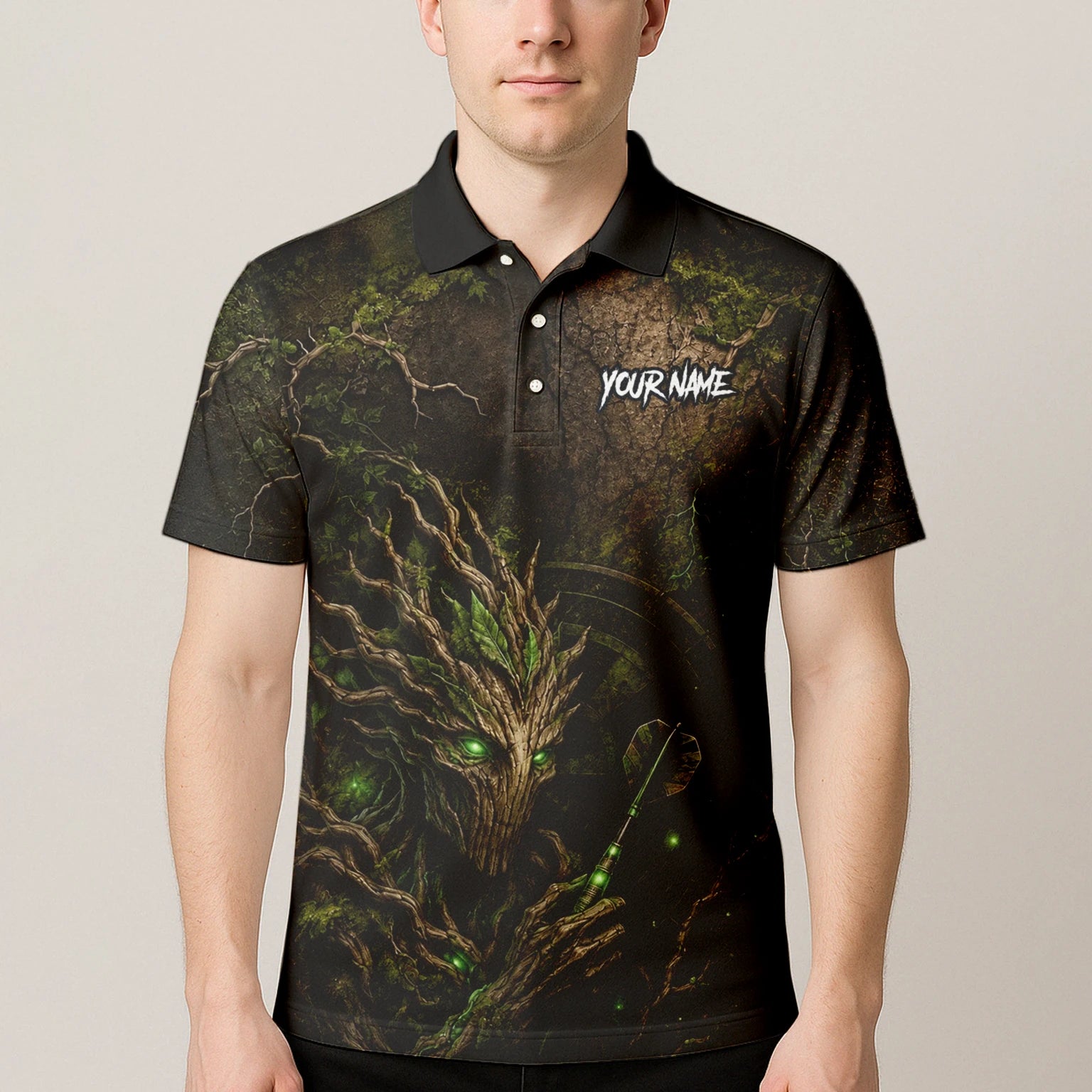 Personalisiertes Dunkelgrünes Baumwesen-Dartboard Dartshirt für Herren C913