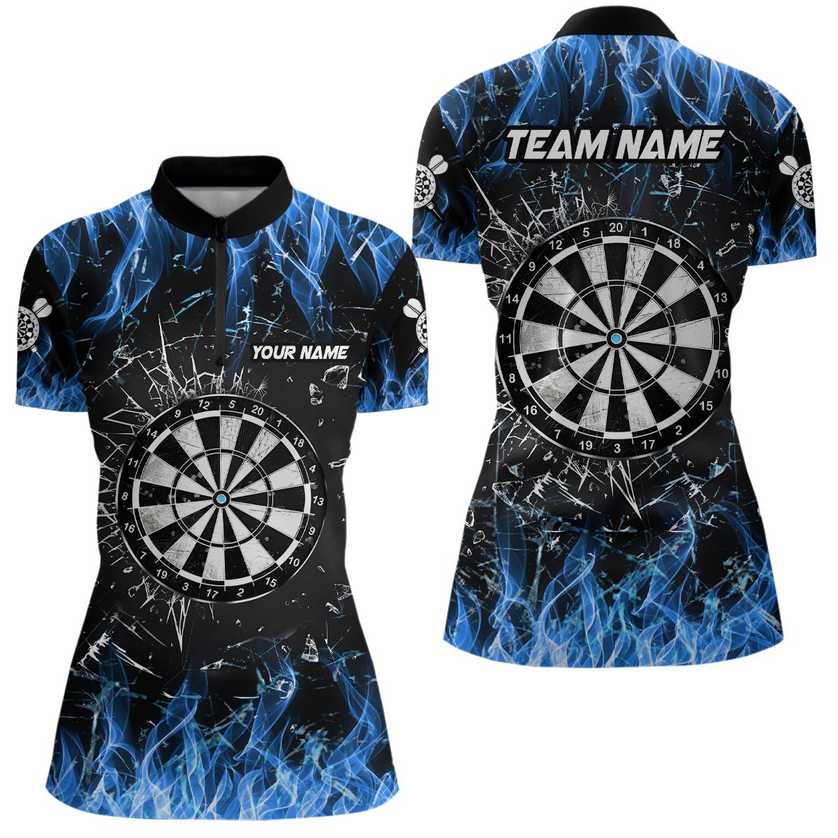 Benutzerdefinierte Damen Blue Fire Glass Break Dart Team Shirts V1193 - Outfitsuche