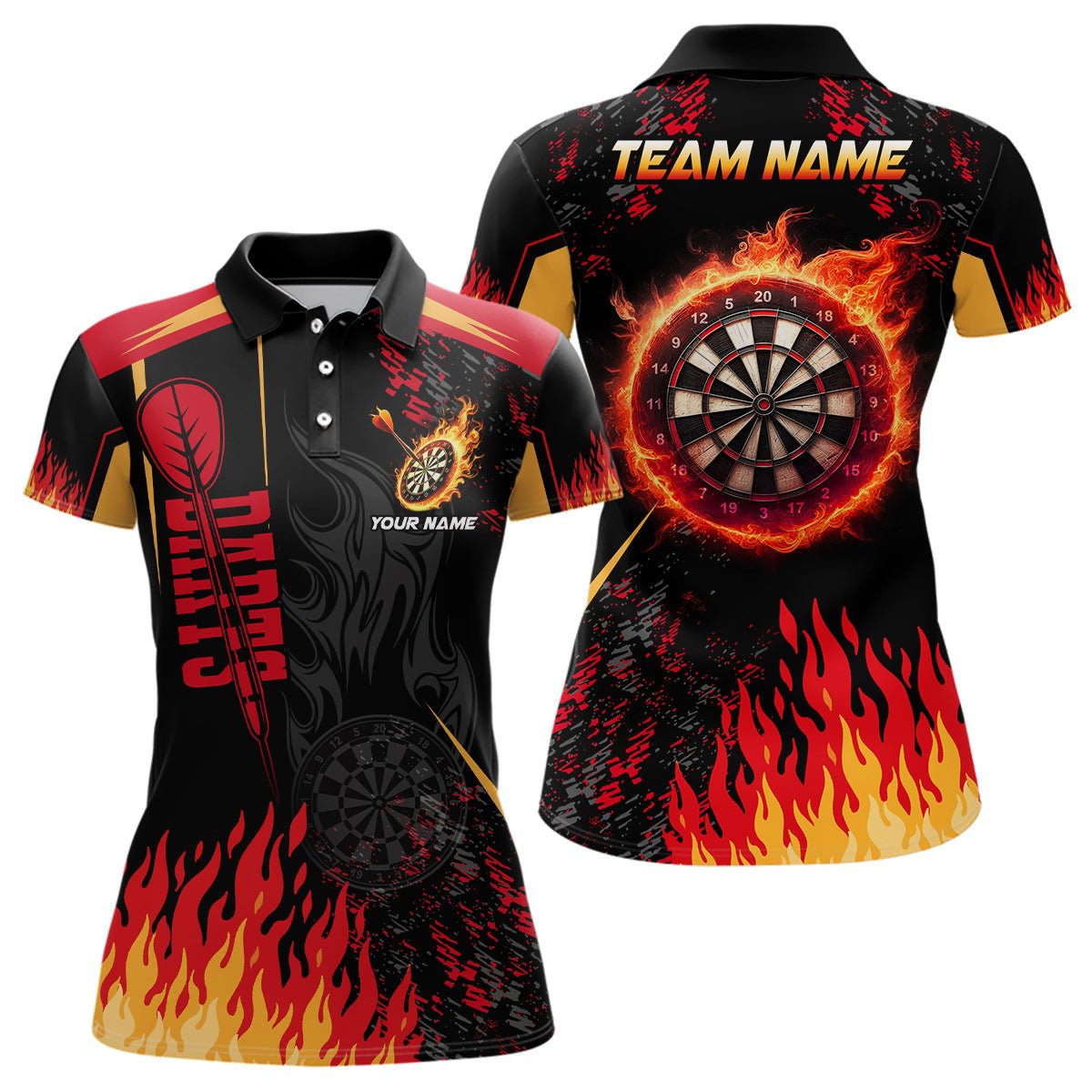 Benutzerdefiniertes Feuerflammen - Dartboard 3D - gedrucktes Poloshirt für Frauen T1437 - Outfitsuche
