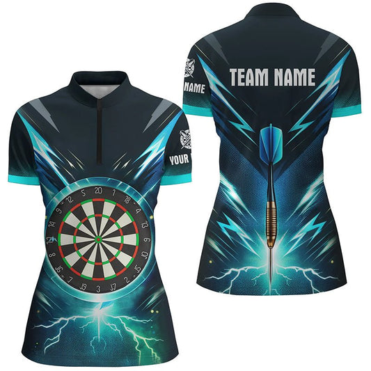 Blau Blitz Donner Darts Viertelreißverschluss Hemden Personalisiertes Darts Hemd Für Damen Dart Trikots L1370 - Outfitsuche