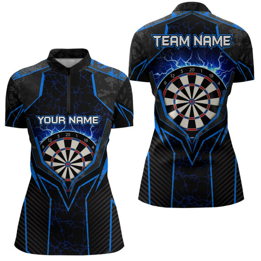 Blau Blitz Donner Darts Viertelreißverschluss Hemden Personalisiertes Darts Hemd Für Damen Dart Trikots L1398 - Outfitsuche