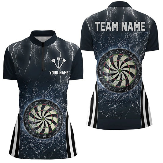 Blau Blitz und Donner Darts Viertelreißverschluss-Shirt für Damen - Personalisierte Dartshirts - Hochwertige Dart Trikots - L1361 - Outfitsuche