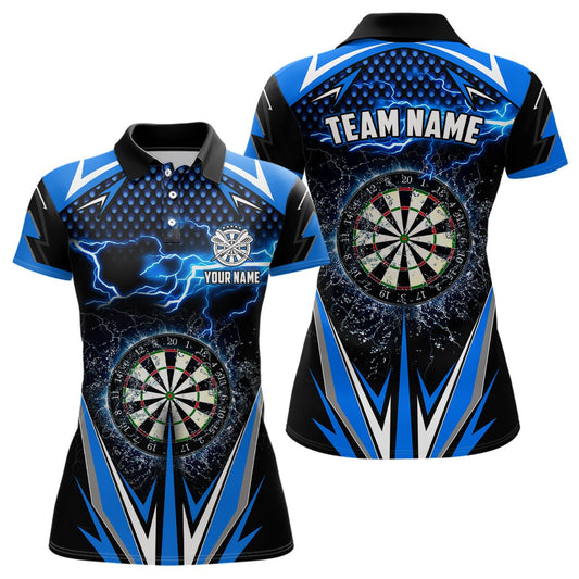 Blau Donner Blitz Damen Darts Polo Shirt | Personalisiertes Darts Shirt für Frauen | Dart Trikots | L1304 - Outfitsuche