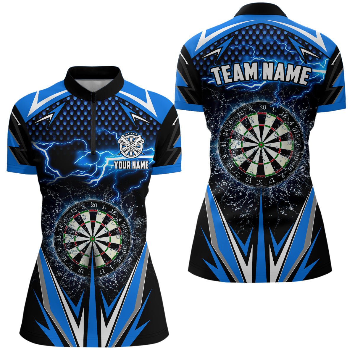 Blau Donner Blitz Darts Viertelreißverschluss Hemden Personalisiertes Darts Hemd Für Damen Dart Trikots L1304 - Outfitsuche