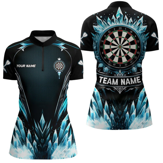 Blau Eis Dartboard Personalisierte Darts Viertel-Zip Shirt - Coole Darts Shirt für Damen - Dart Trikots L1241 - Outfitsuche