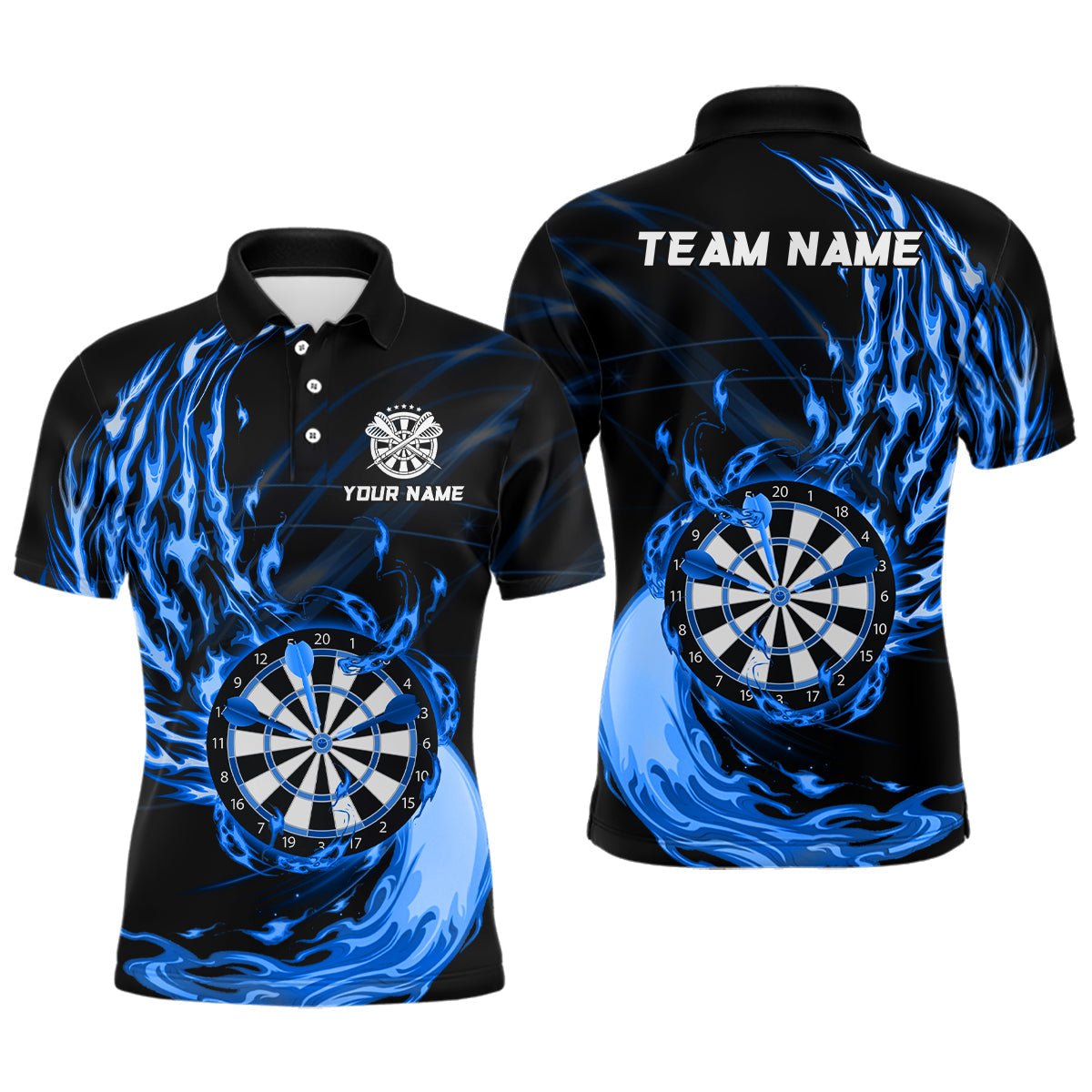 Blau Feuer Dartboard Herren Darts Polo Shirt | Personalisiertes Darts Shirt für Männer | Dart Trikots L1472 - Outfitsuche