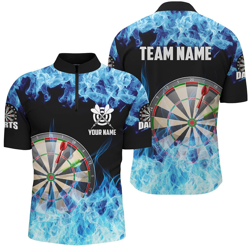 Blau Feuer Flamme Dartboard Herren Darts Viertel-Zip Individuelle Darts Hemden für Team Dart Trikots T1227 - Outfitsuche