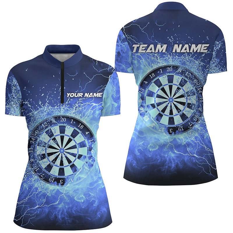 Blau Feuer & Wasser Dartboard Personalisiertes Damen Darts Viertel-Zip-Shirt Darts Trikot für Frauen L1359 - Outfitsuche