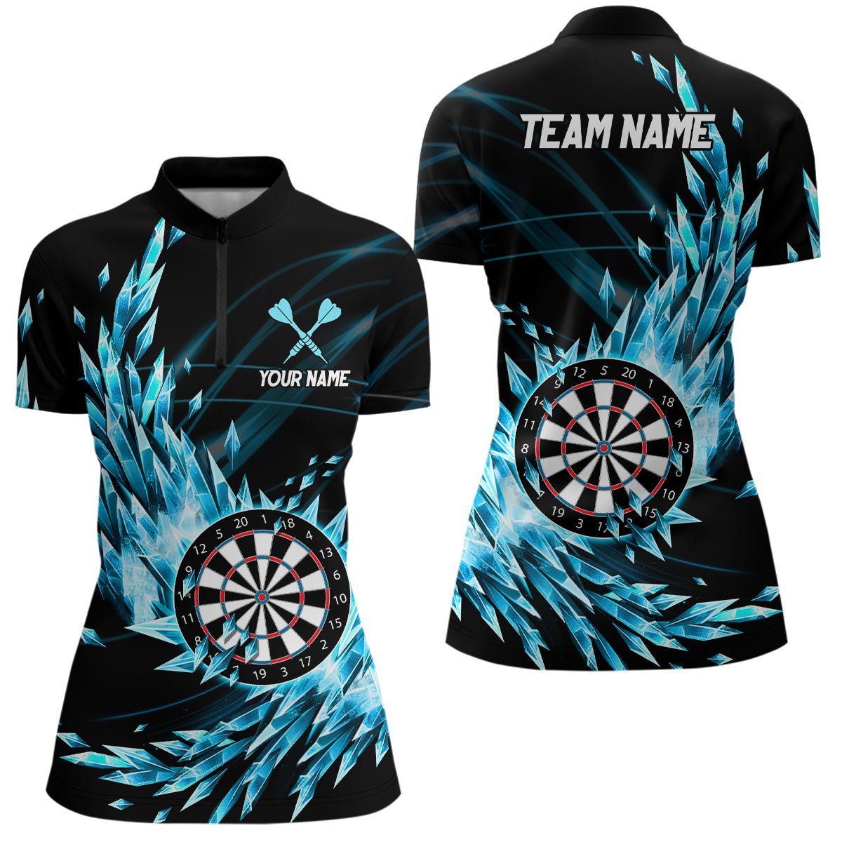 Blau Gefrorene Eisdarts Viertel-Zip-Shirts Personalisierte Dartshirts für Damen Darts Team Trikots T1210 - Outfitsuche