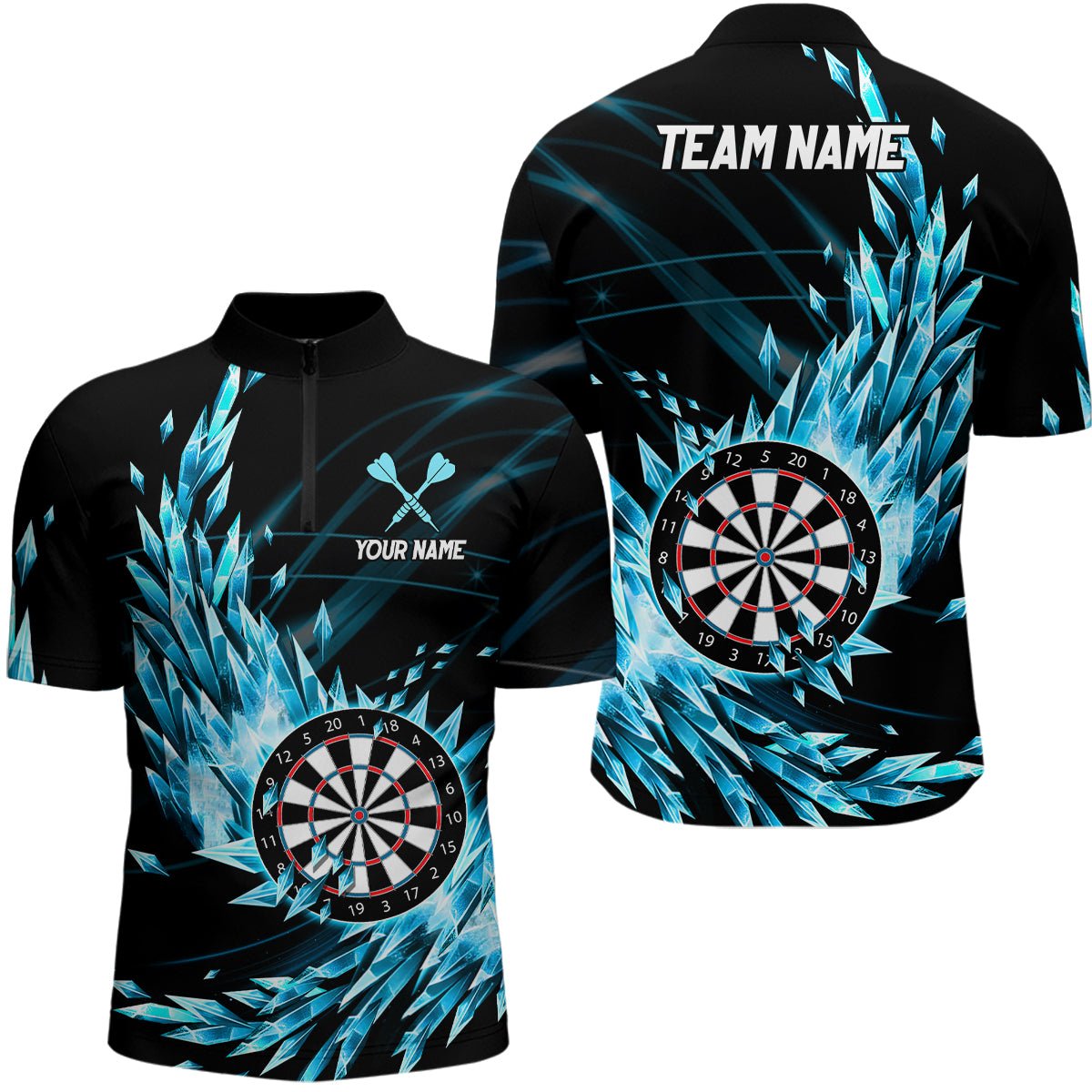 Blau Gefrorene Eisdarts Viertel-Zip-Shirts Personalisierte Dartshirts für Herren Darts Team Trikots T1210 - Outfitsuche