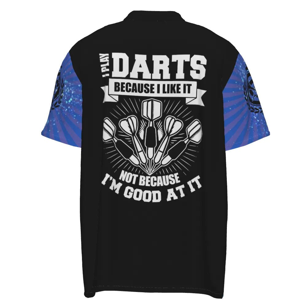 Blau gestreiftes Dart-Quarter-Zip-Shirt für Herren mit Halo-Darts-Motiv, Darttrikots für Männer M763 - Outfitsuche