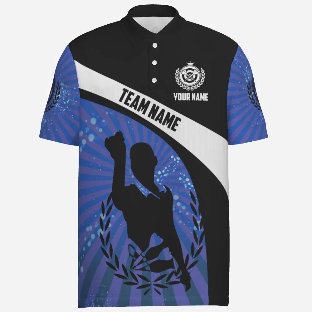 Blau gestreiftes Darts Polo Shirt für Herren, individuell anpassbares Dart Trikot - Ich spiele Darts, weil es mir gefällt M763 - Outfitsuche