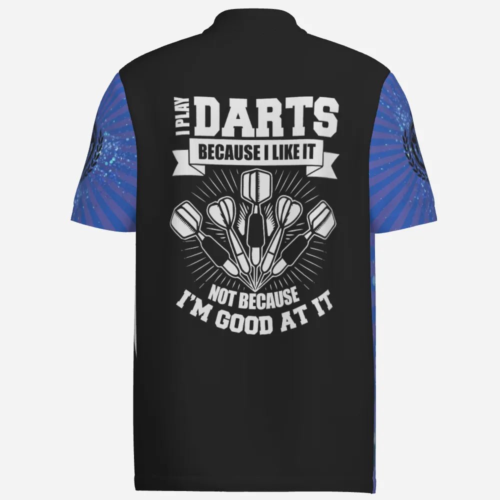 Blau gestreiftes Darts Polo Shirt für Herren, individuell anpassbares Dart Trikot - Ich spiele Darts, weil es mir gefällt M763 - Outfitsuche