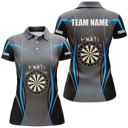 Blau Graues Sportliches Damen Darts Polo Shirt | Personalisiertes Darts Shirt für Frauen | Dart Trikots | L1382 - Outfitsuche