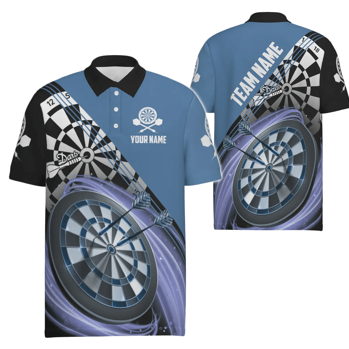 Blau Herren Darts Polo Shirt mit individuellem Namen, maßgeschneiderte Darts Shirts für Männer, Dart Trikot U895 - Outfitsuche