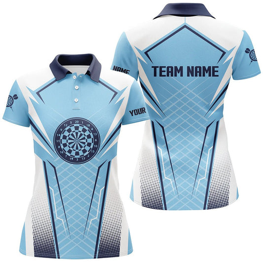 Blau Weiß Damen Darts Polo Shirt | Personalisiertes Darts Shirt für Frauen | Dart Team Trikots | L1437 - Outfitsuche