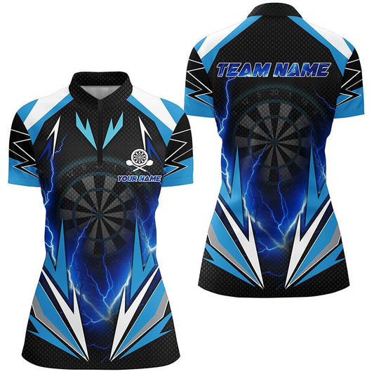 Blauer Blitz Darts Viertelreißverschluss-Shirt | Personalisierte Dartshirts für Damen | Dart Trikots L1354 - Outfitsuche