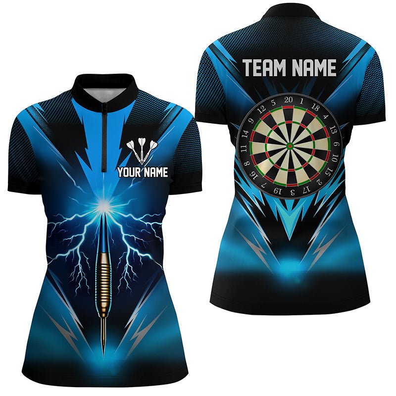 Blauer Blitz Darts Viertelreißverschluss-Shirt | Personalisierte Dartshirts für Damen | Dart Trikots L1373 - Outfitsuche