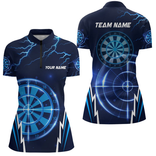 Blauer Blitz Darts Viertelreißverschluss-Shirt | Personalisierte Dartshirts für Damen | Dart Trikots L1410 - Outfitsuche