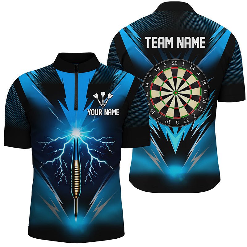 Blauer Blitz Darts Viertelreißverschluss-Shirt | Personalisierte Dartshirts für Herren | Dart Trikots L1373 - Outfitsuche