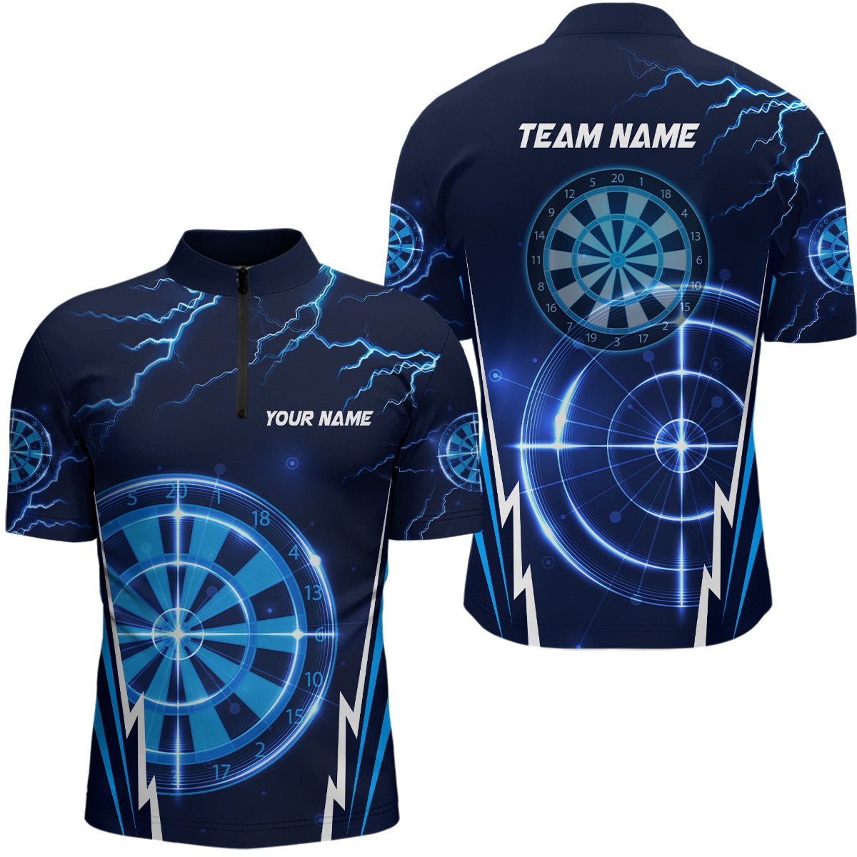 Blauer Blitz Darts Viertelreißverschluss-Shirt | Personalisierte Dartshirts für Herren | Dart Trikots L1410 - Outfitsuche