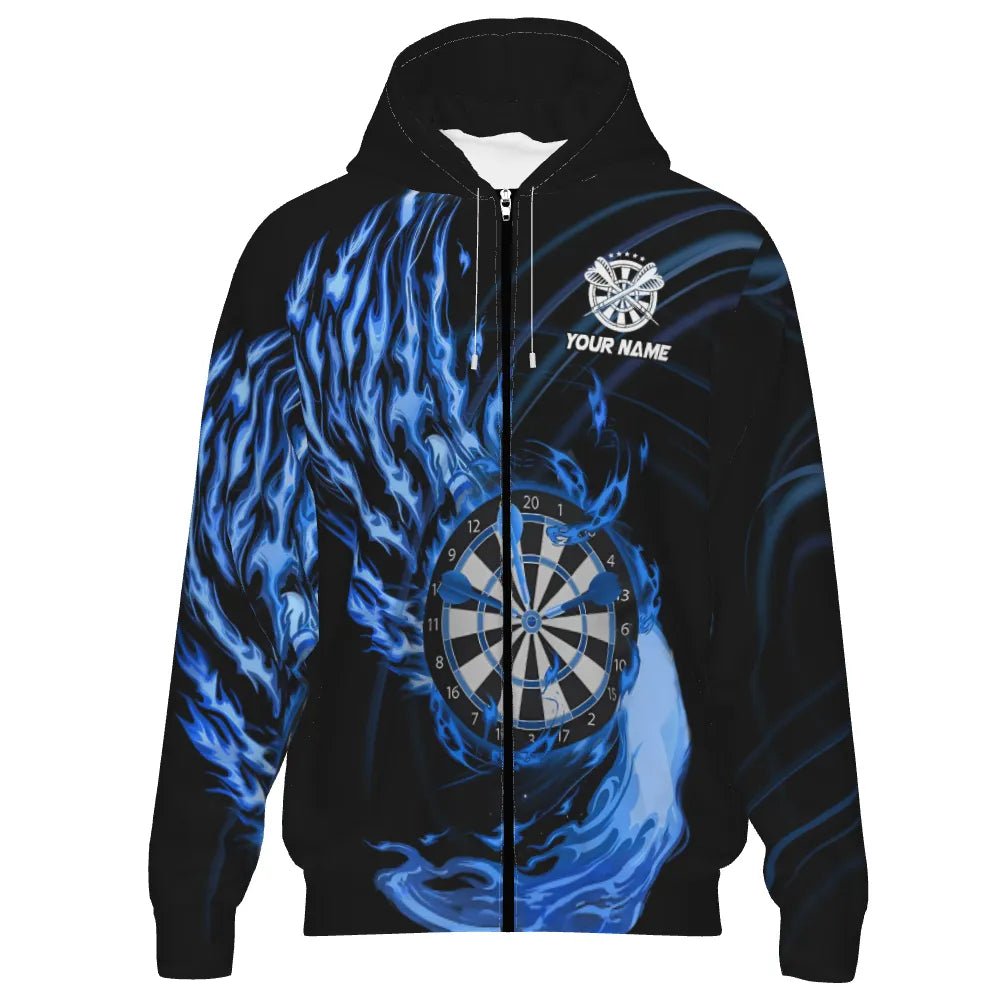 Blauer Feuer - Dartboard Kapuzenpullover mit Reißverschluss – Perfekt für Darts - Fans! L1472 - Outfitsuche