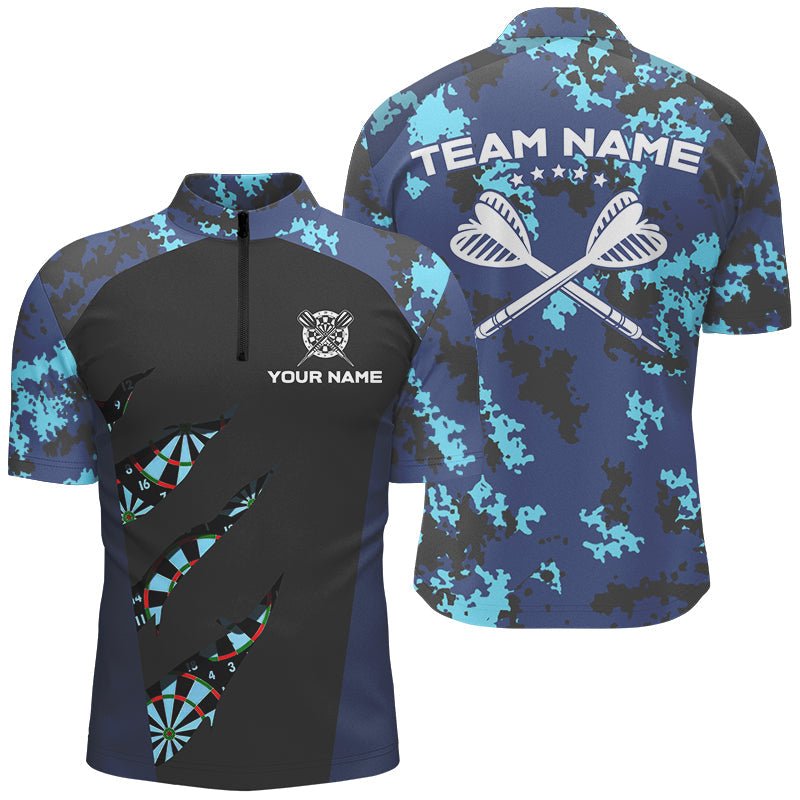 Blaues Camouflage Darts Polo & Quarter - Zip - Shirt – Individuelle Dart - Shirts für Männer, Darts - Team - Trikots T2840 - Outfitsuche