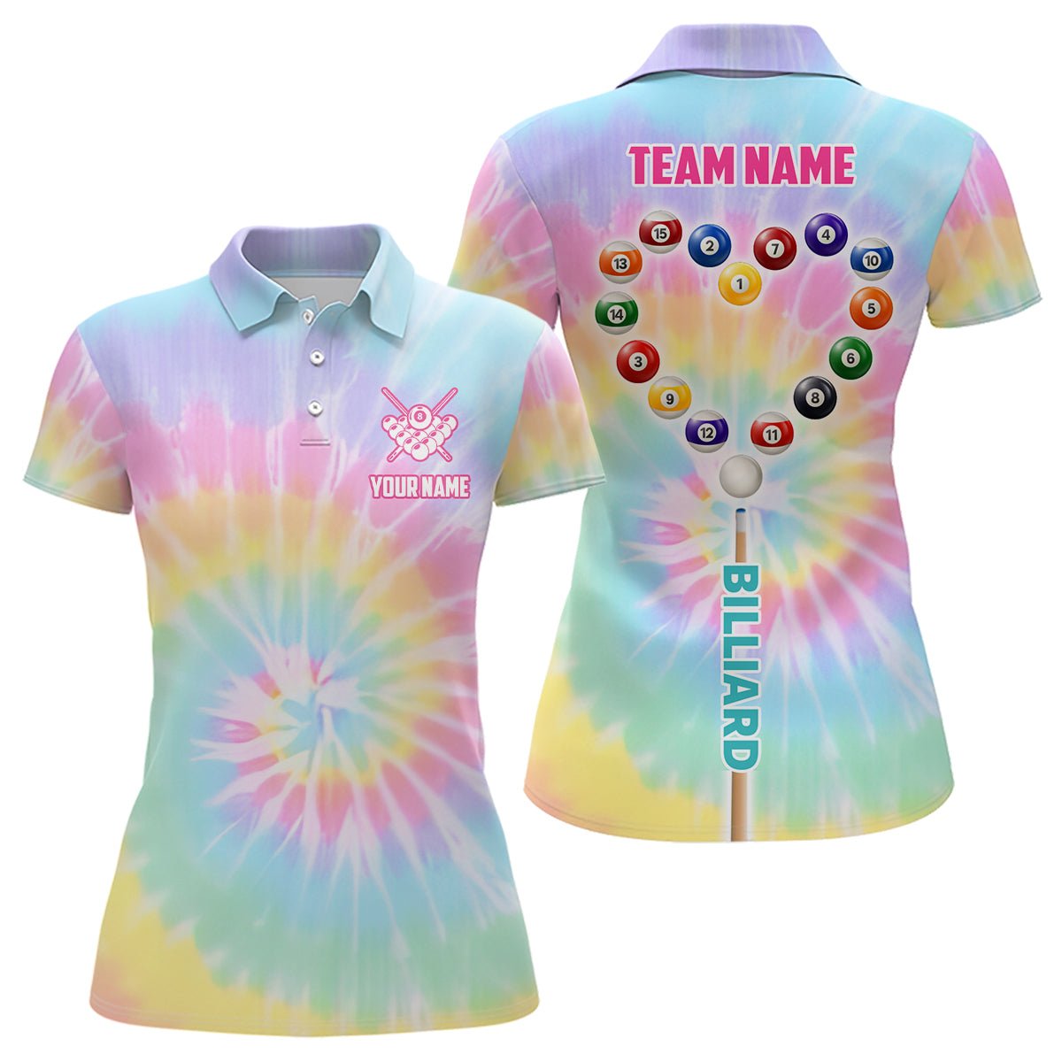 Bunte Herz - Tie - Dye Billard Polo - Shirt T1363 für Damen - Outfitsuche